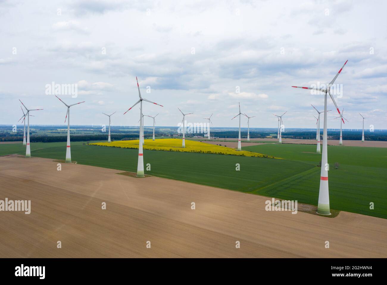 Germany, Saxony-Anhalt, Gardelegen, wind farm, wind turbines, regenerative energies Stock Photo