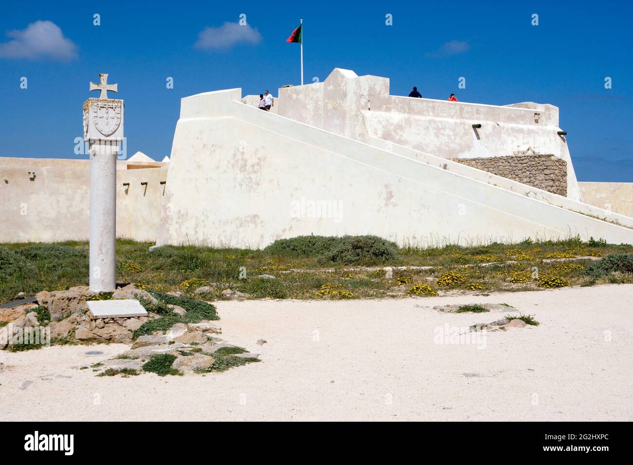 Fortress of Sagres, Fortaleza de Sagres, inner courtyard, destroyed by pirates in 1587 Stock Photo