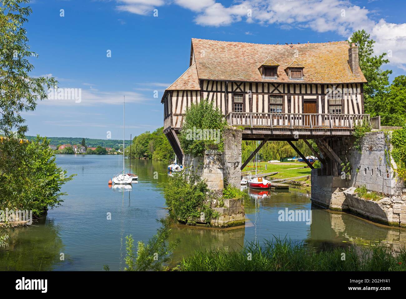 Le Vieux Moulin de Vernon, old customs house and landmark on the banks of the Seine, Vernon, France, Normandy, Eure department Stock Photo