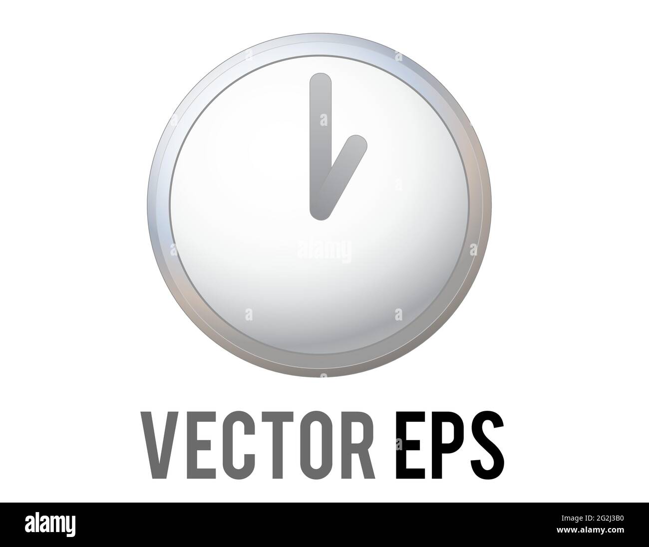 The vector shinny silver time clock icon with gray hour, minute hands and white front face Stock Vector