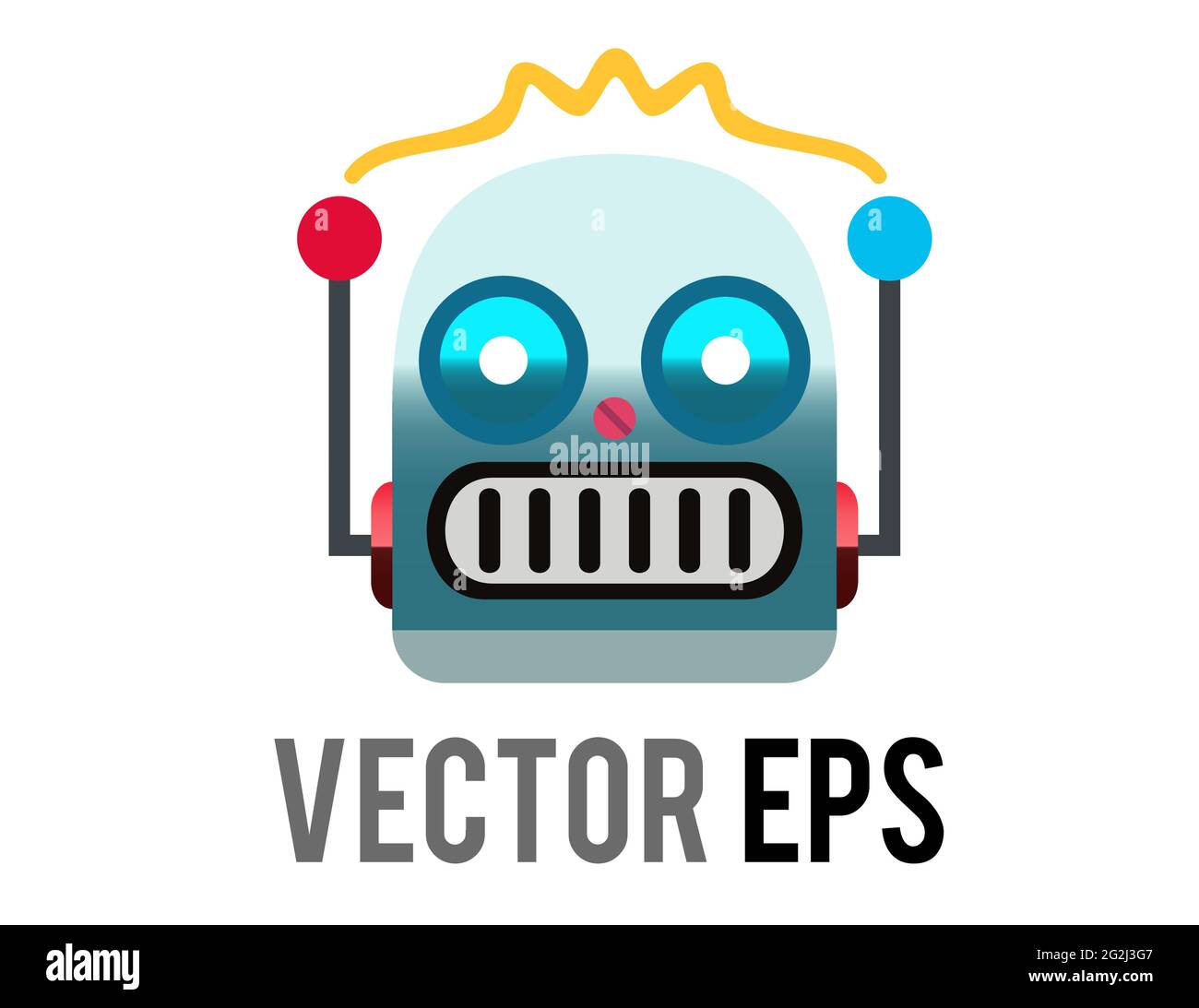 The isolated vector head of classic vintage tin toy grimace robot icon with circular eyes, triangular nose, knobs for ears Stock Vector