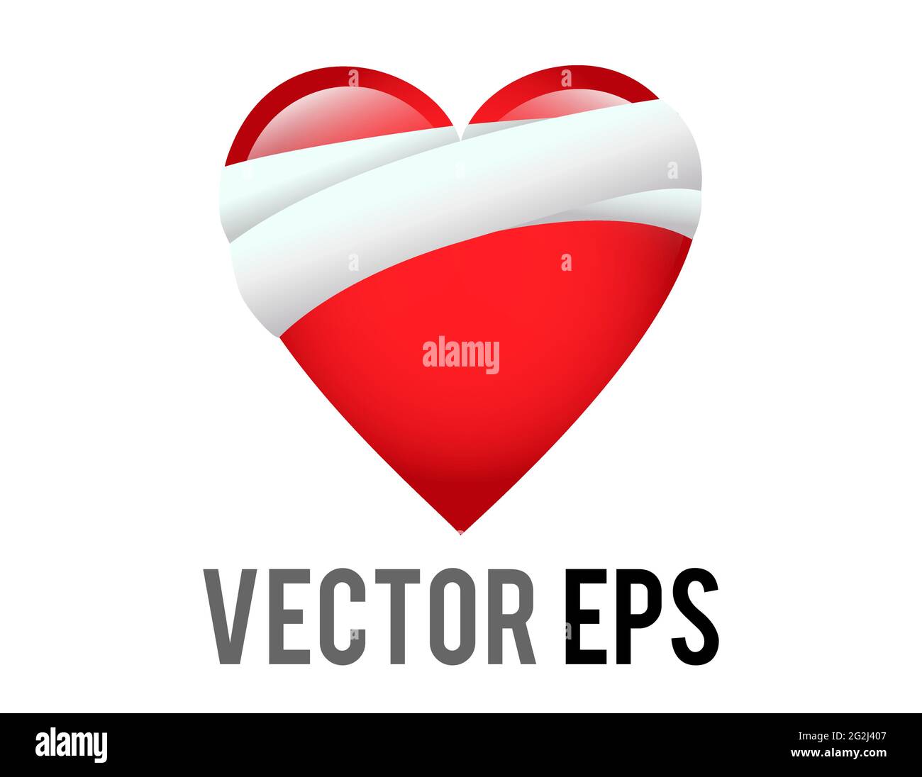 The isolated vector classic love red glossy mending heart icon with bandage across one side, used for healing, recovery, or to express sympathy for so Stock Vector