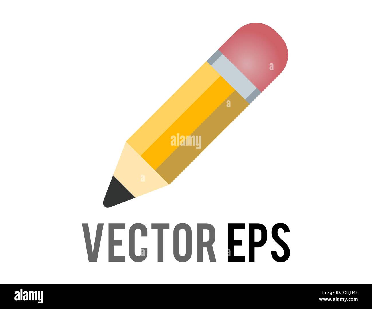 The isolated vector classic yellow pencil icon with sharpened tip, pink eraser, used for content concerning writing, drawing and schooling Stock Vector