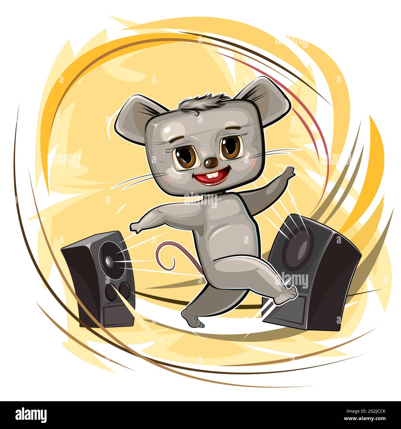 Happy cute mouse dancing. Loud music from speakers. Dance. Funny kid  animal. Cartoon style. Illustration for children. Isolated on white  background Stock Vector Image & Art - Alamy