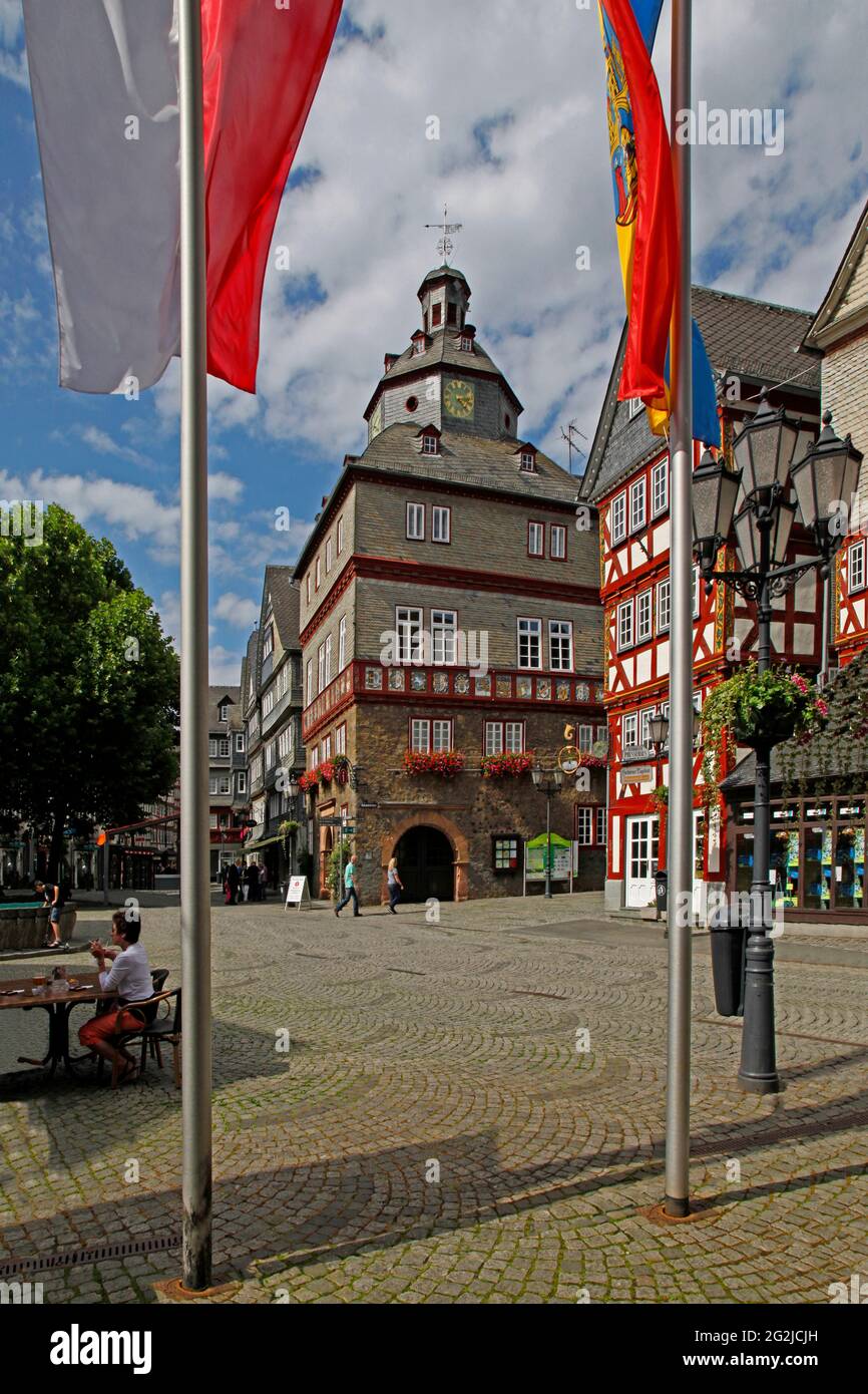 Town hall, inherited 1589-91 by Jörg Zaunschliffer, market square, Marktbrunnen, Herborn, Hesse, Germany Stock Photo