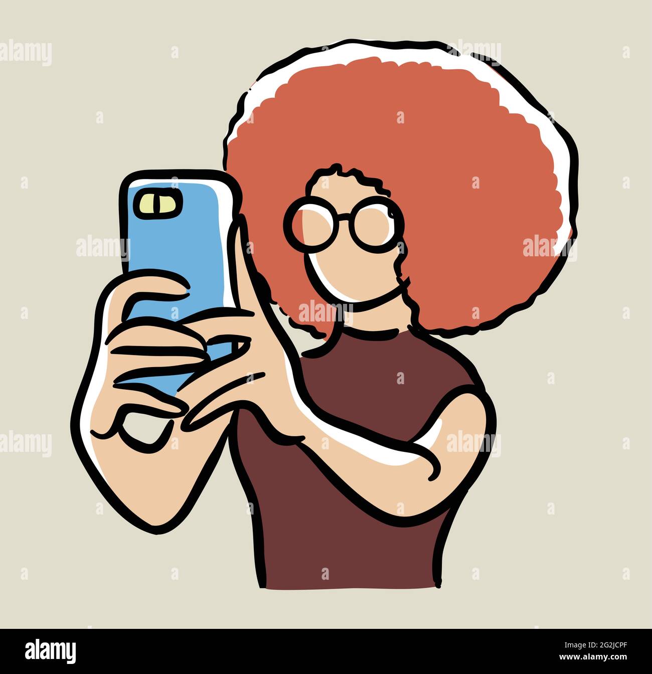 Curly hair girl taking a photo vector illustartion Stock Vector