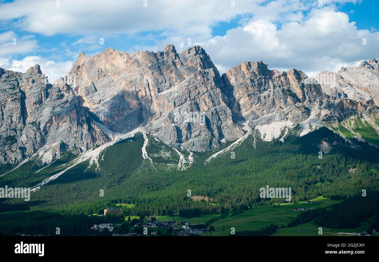 the beautiful Cortina d'Ampezzo Under Monte Cristallo Stock Photo