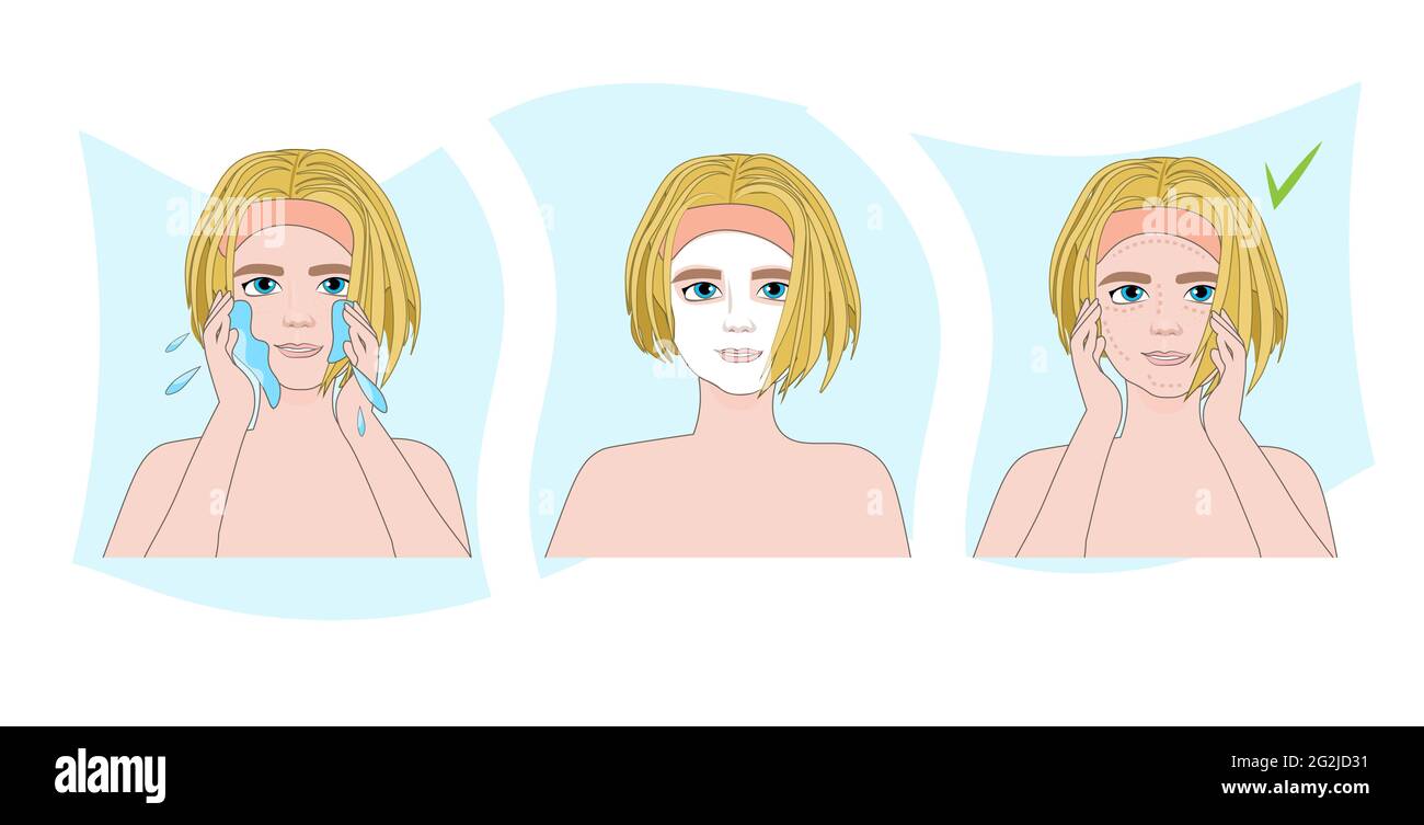 steps how to apply face mask skincare spa facial treatment concept