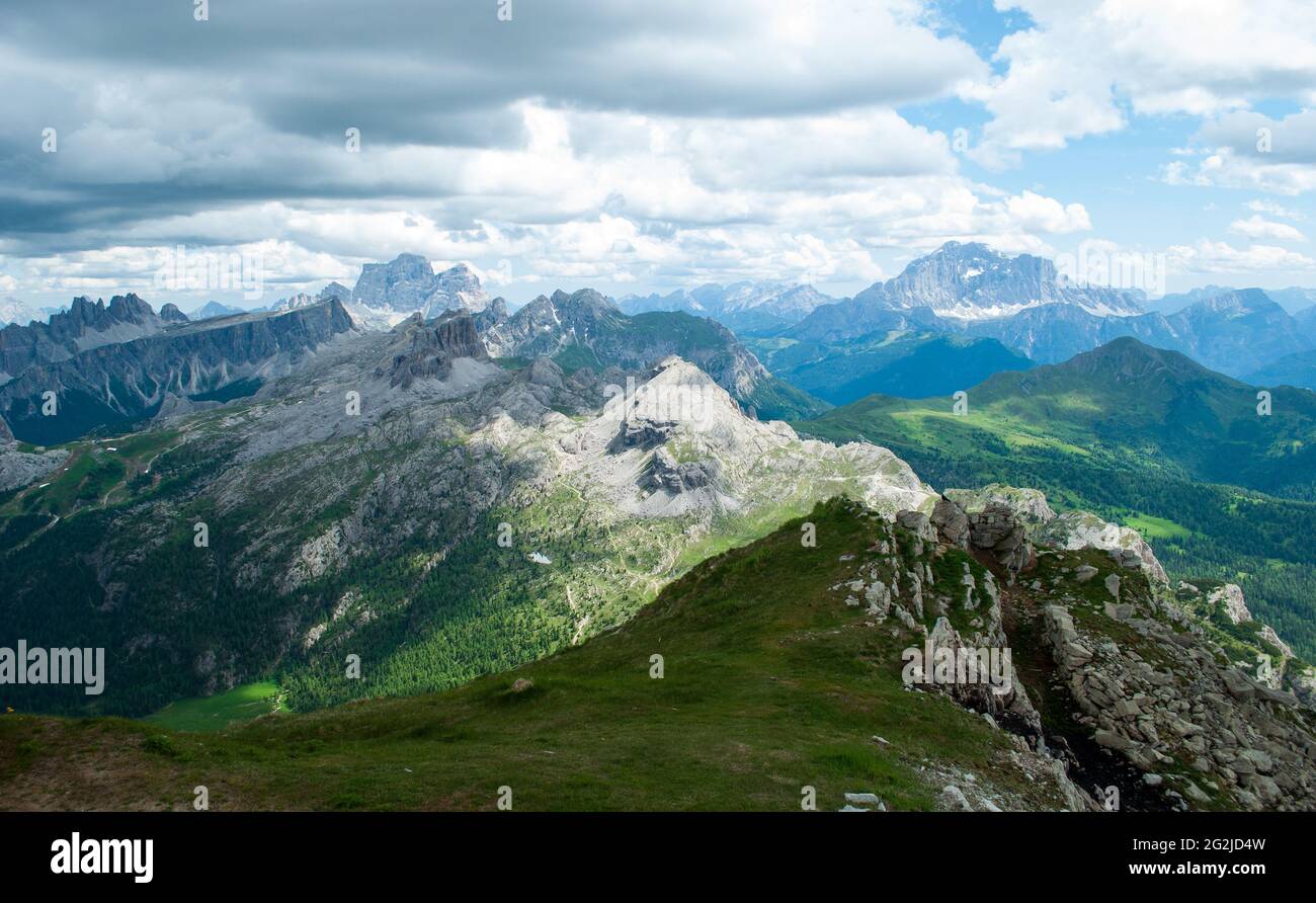 the color of the rocks of the Dolomites seen from the top of the 3000 meters of Monte Lagazuoi Stock Photo