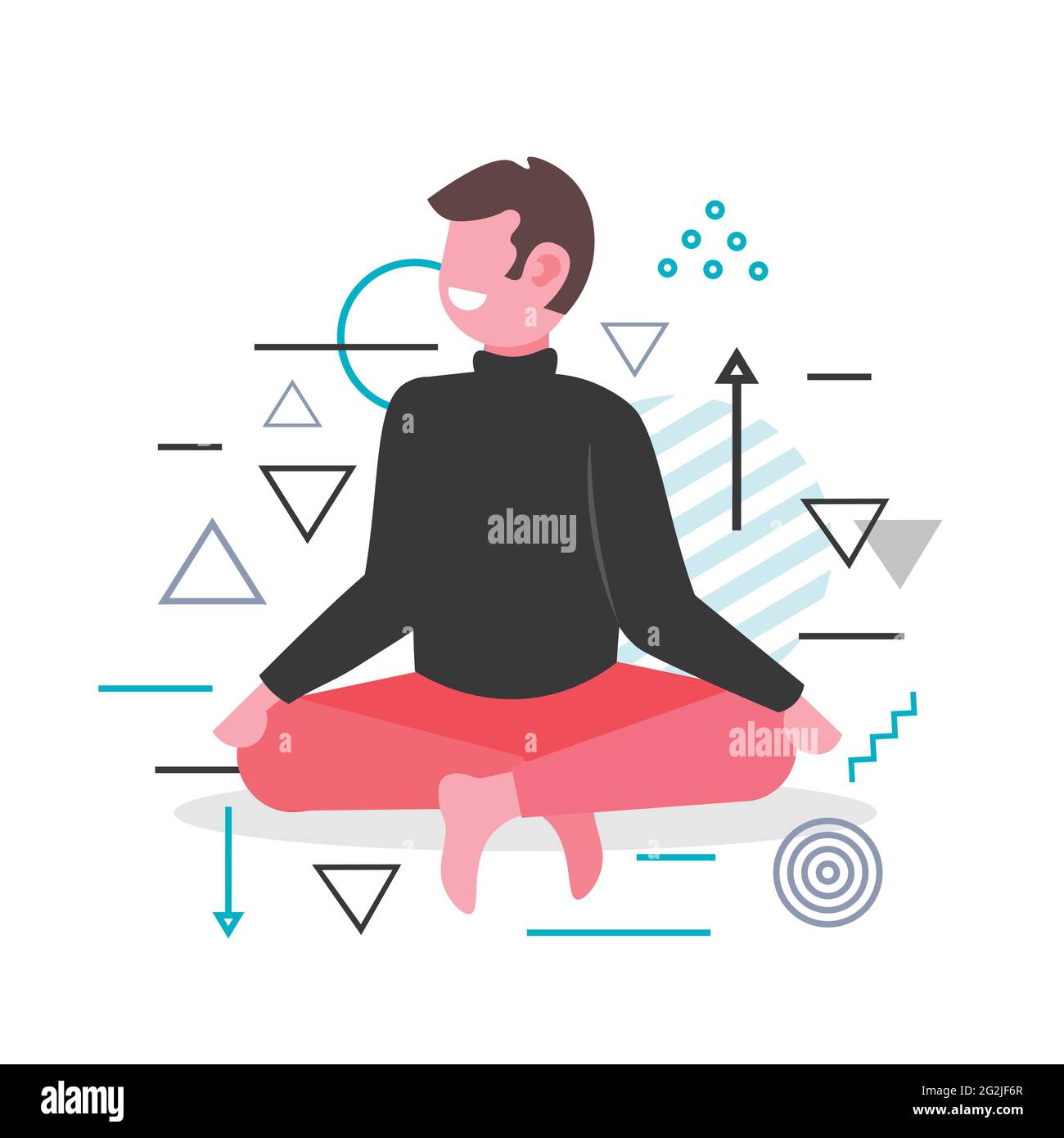 man sitting lotus pose guy practicing yoga asana for meditation breathing exercises full length Stock Vector