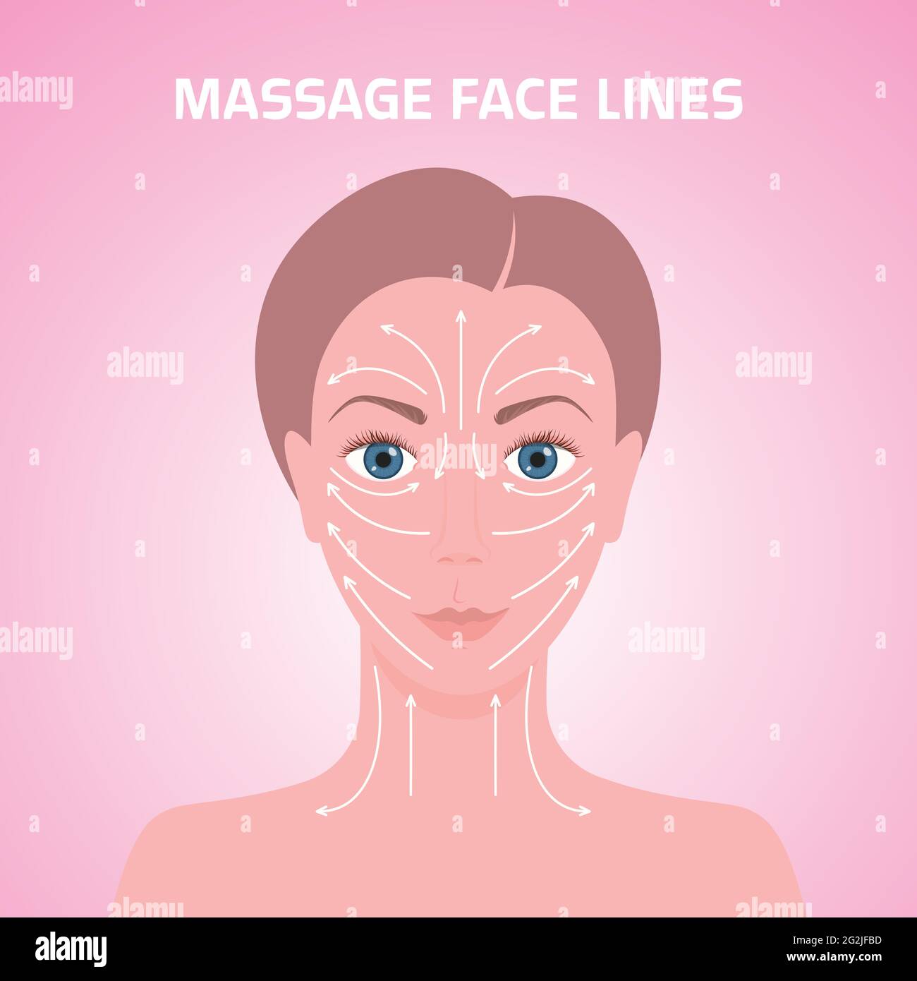 massage lines on womans face beauty treatment skin care concept female head portrait Stock Vector