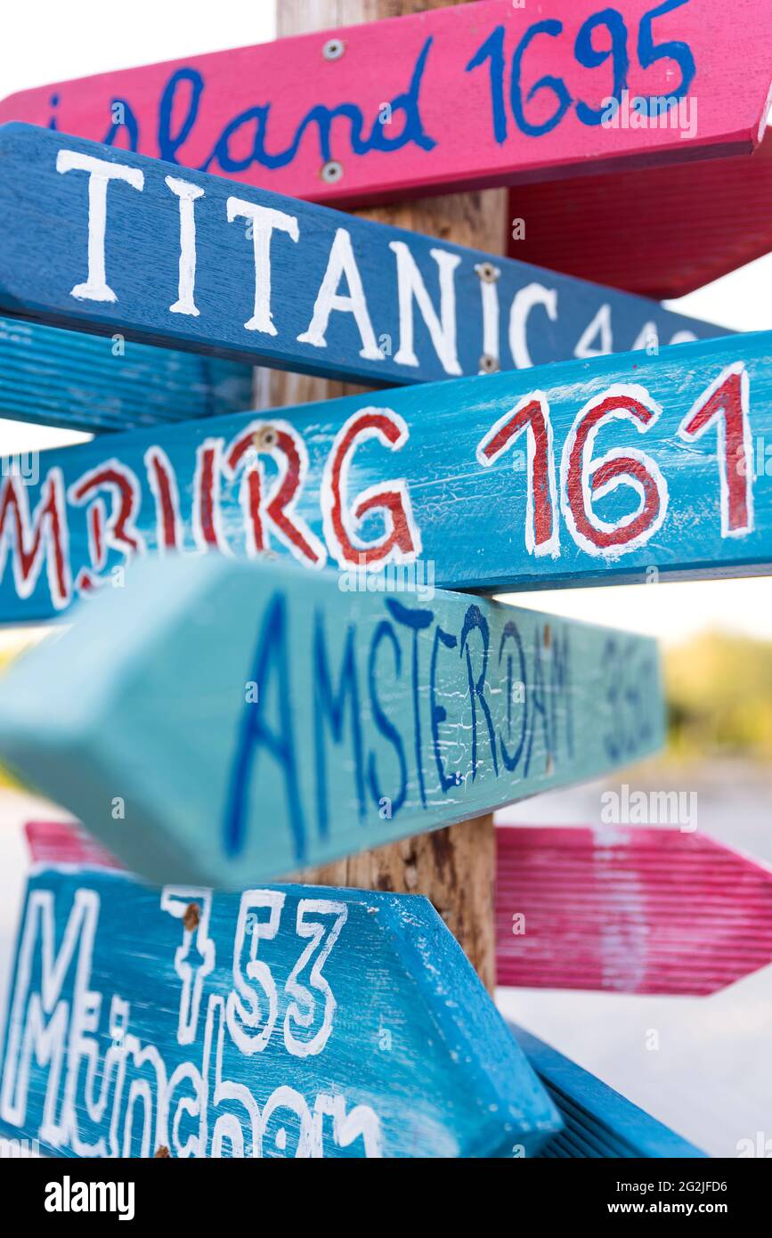 Signpost, Foehr Island, Germany, Schleswig-Holstein Stock Photo