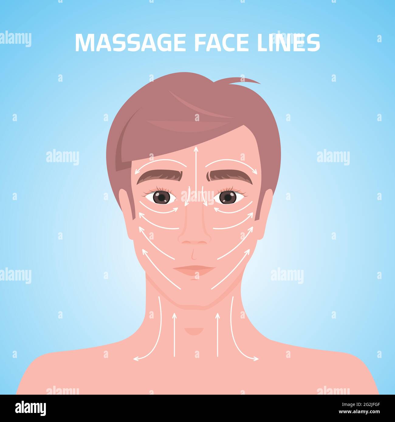 massage lines on male face beauty treatment skin care concept mans head portrait Stock Vector