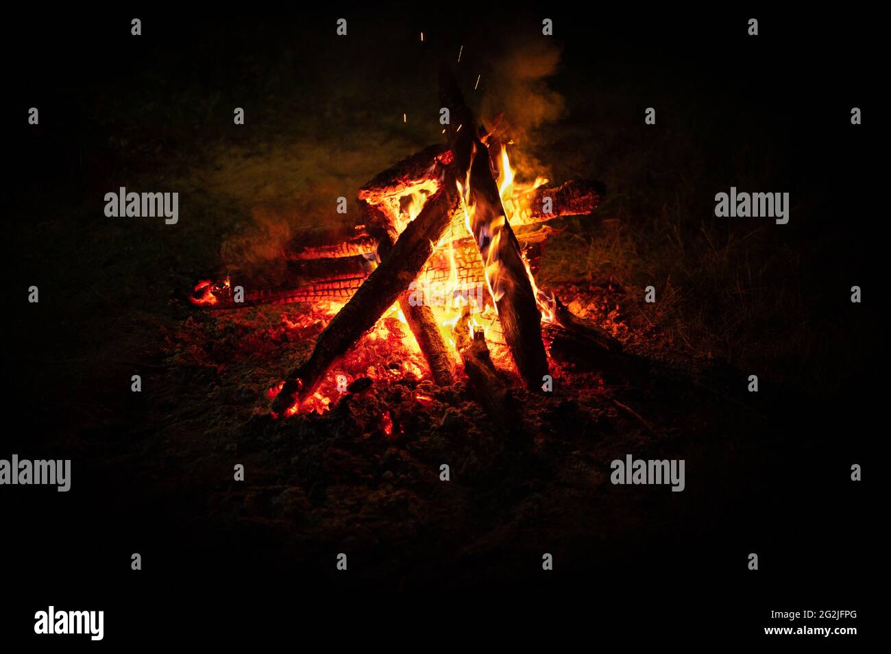 bonfire. Night campfire isolated on black. Burning logs and firewood ...