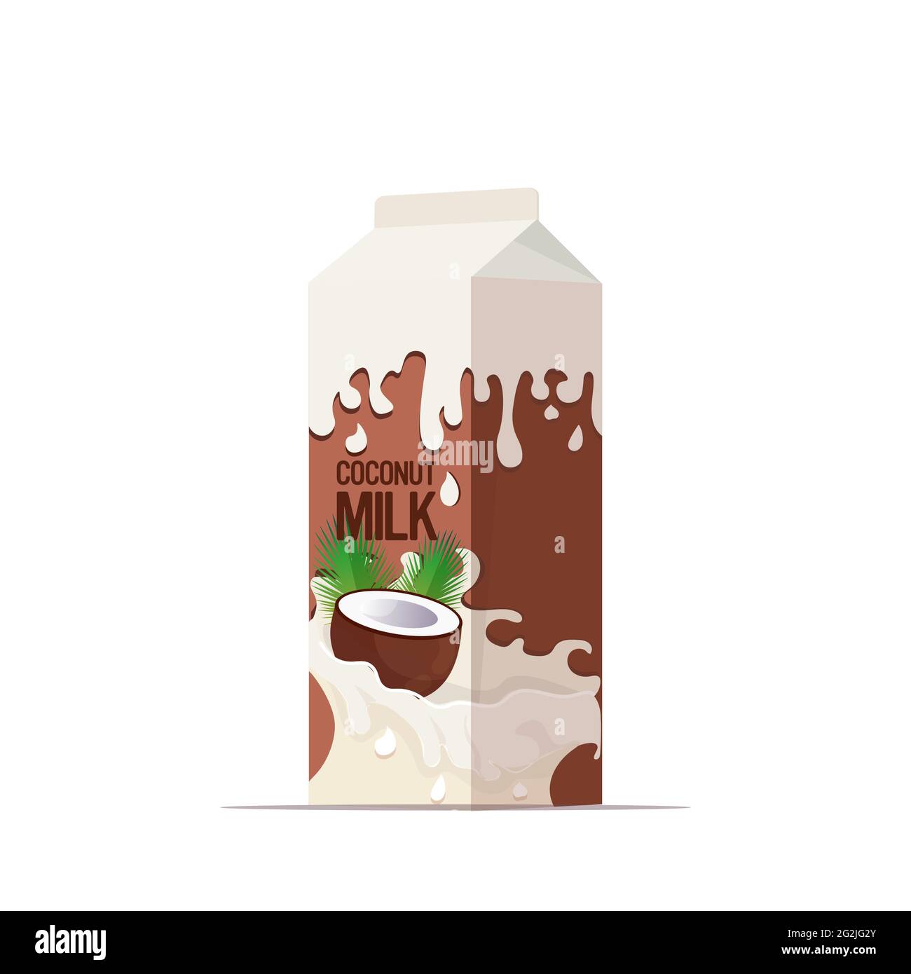 vegan coconut plant based milk in paper package box organic dairy free natural raw vegan milk healthy cow beverage alternative isolated Stock Vector