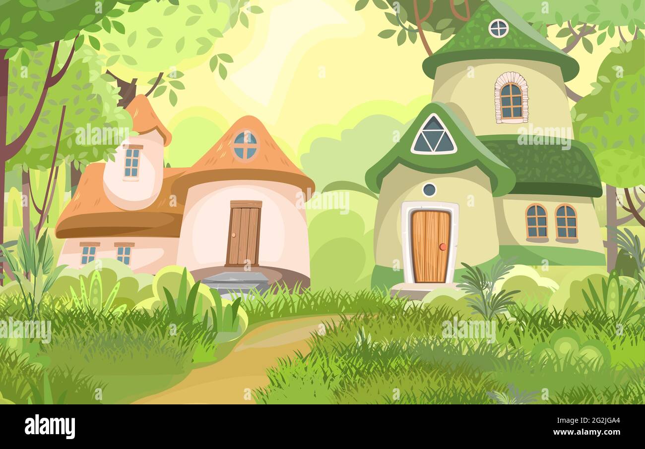 Village of gnomes. Fabulous town with cute little houses. Beautiful
