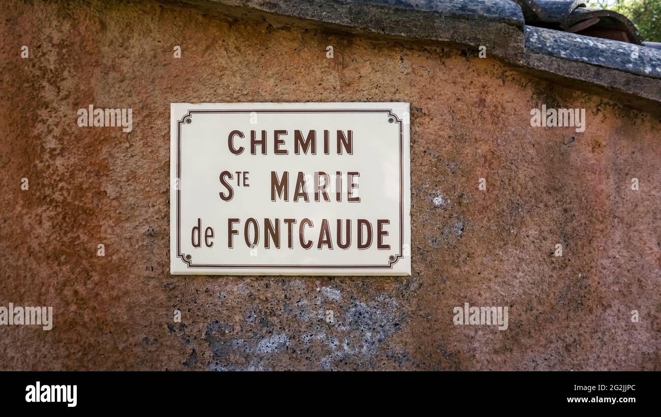 Street sign at Cazerdanes. In the hamlet of Fontcaude. Stock Photo