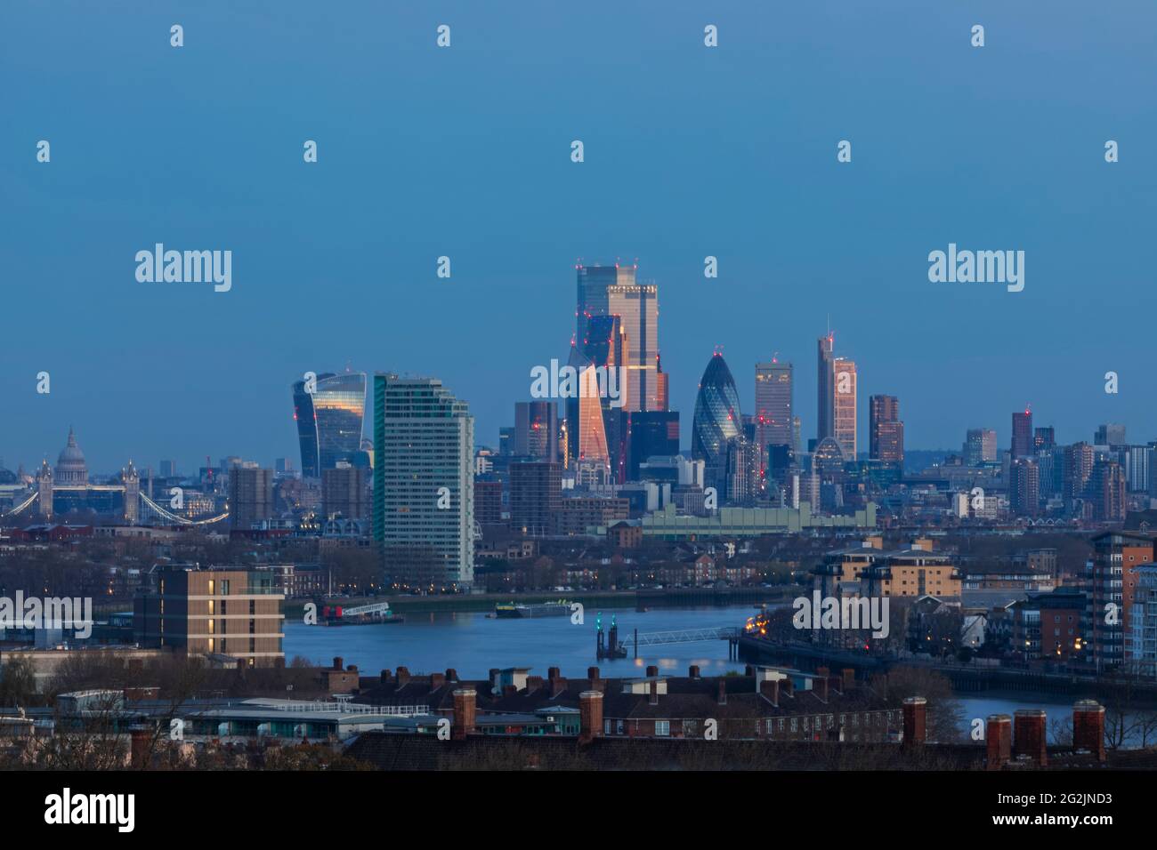 England, London, Greenwich, London Skyline View from Greenwich Park Stock Photo