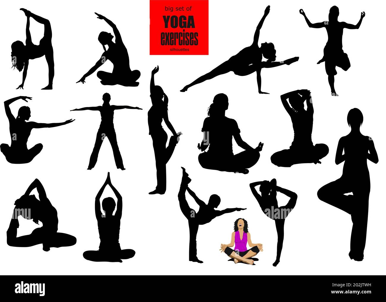 Woman practicing Yoga exercises silhouettes. Vector 3d Illustration Stock Vector