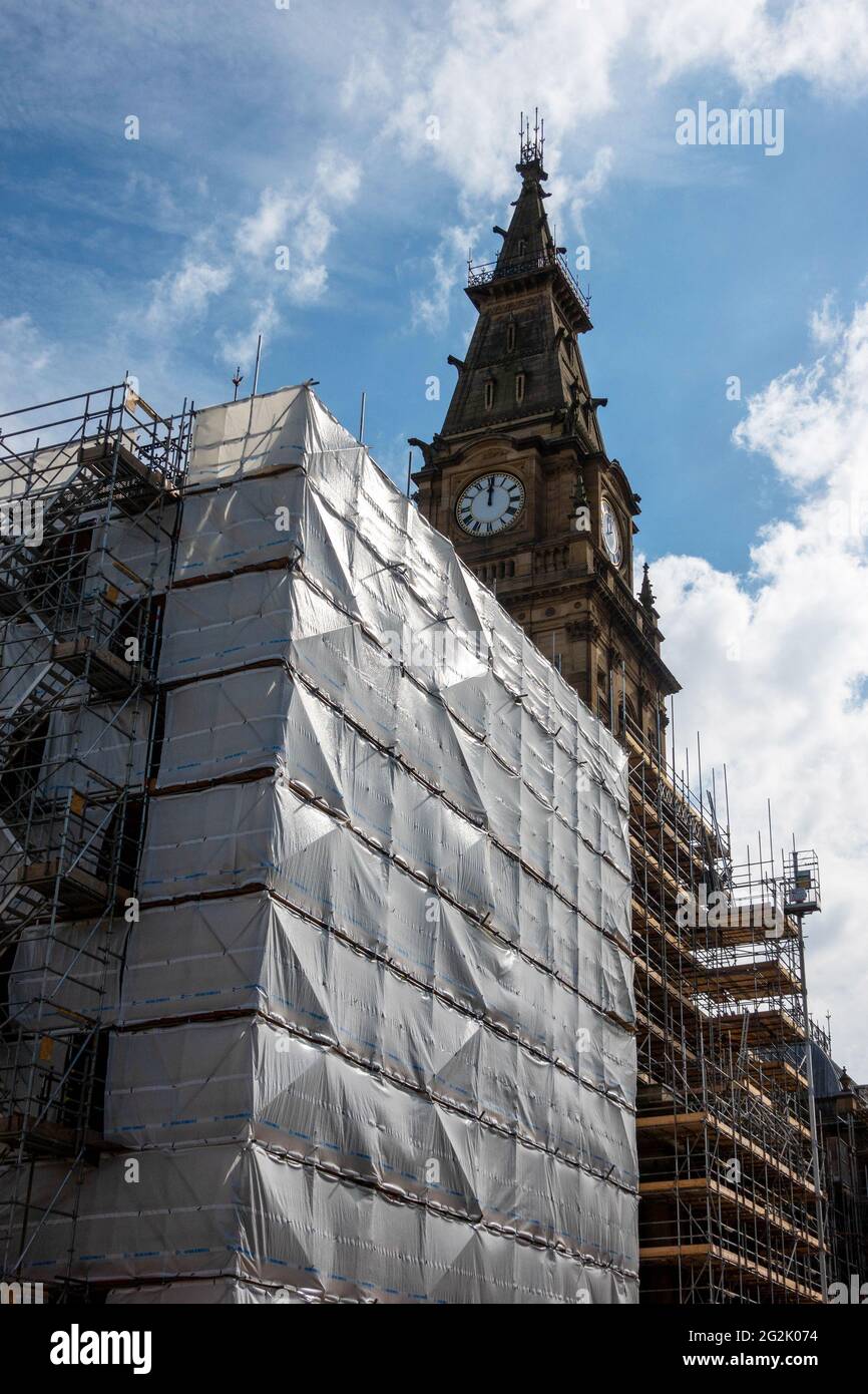 Municipal Buildings Clock Tower with building next to it in repair on Dale Street in Liverpool Stock Photo