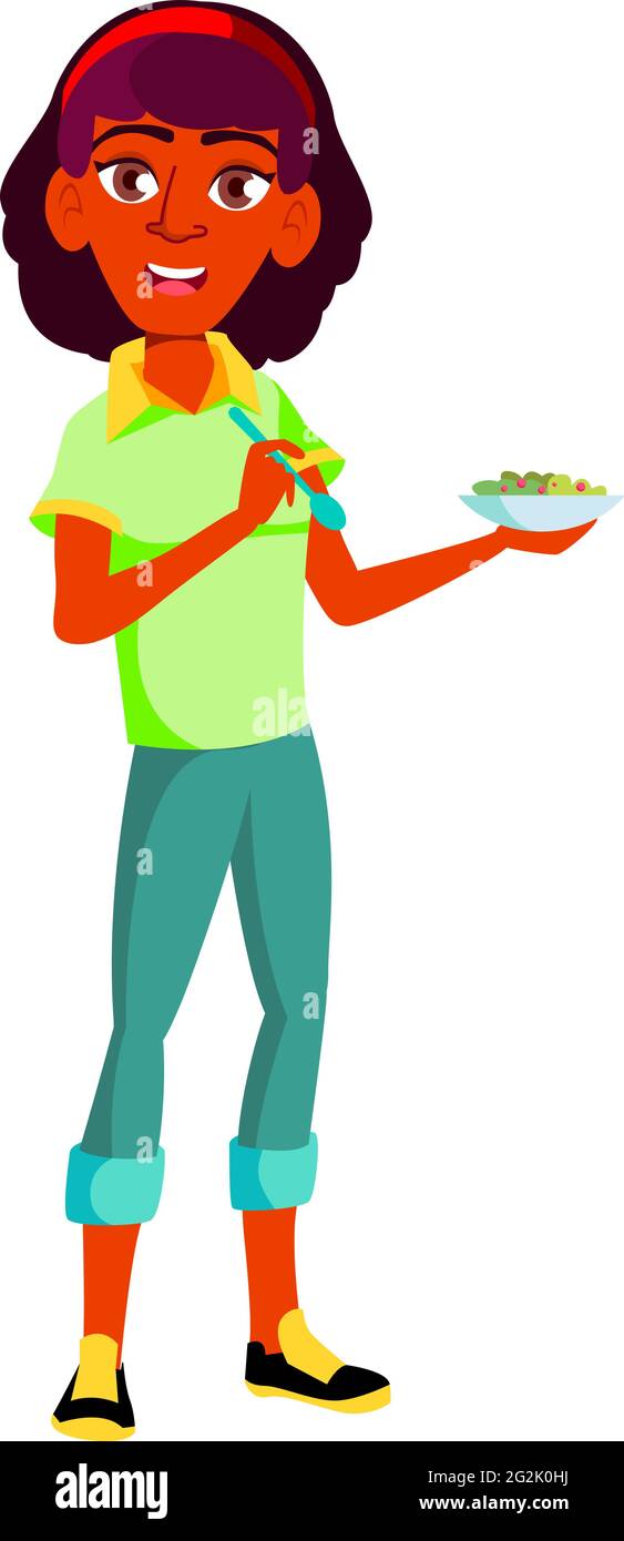 Premium Vector  Young schoolgirl enjoying her lunch break little pupil  girl character munching food savoring every bite creating cheerful moments  in the school cafeteria cartoon people vector illustration