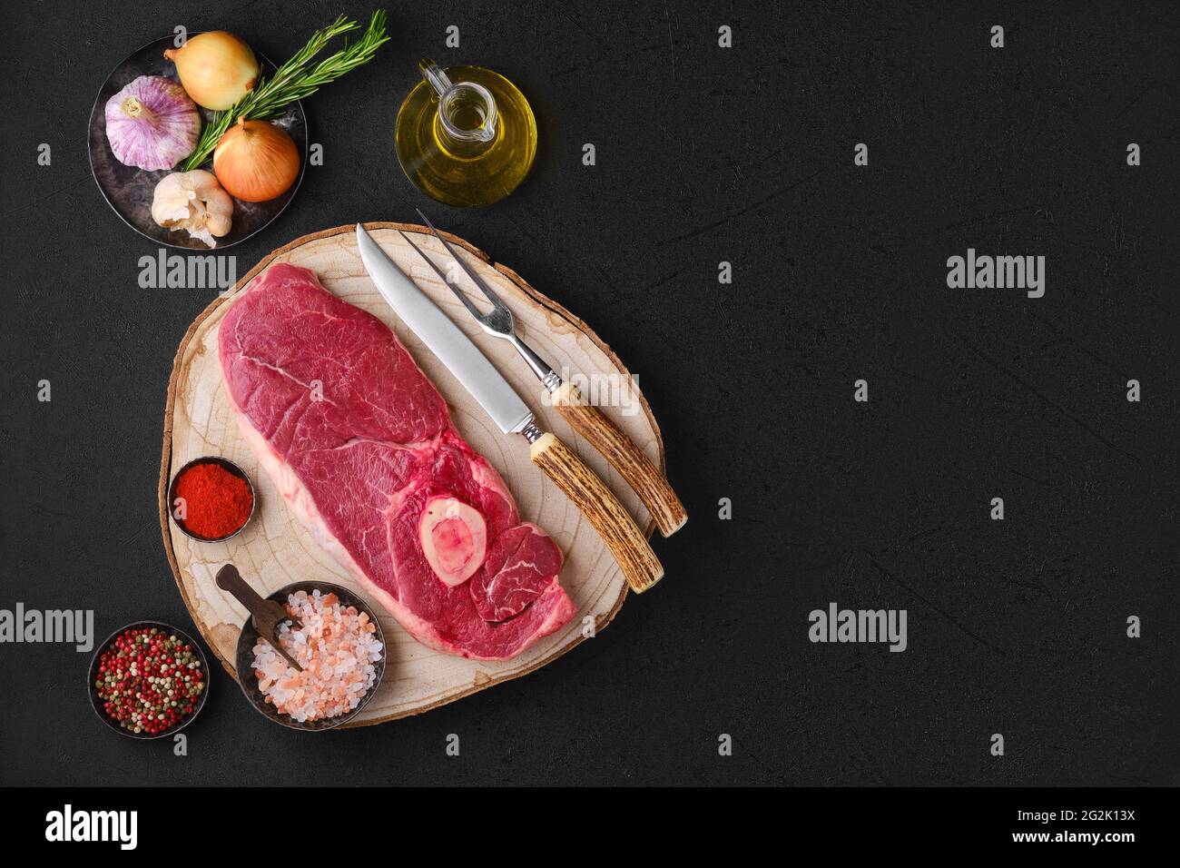 Overhead view of raw chuck eye steak isolated on white background Stock Photo