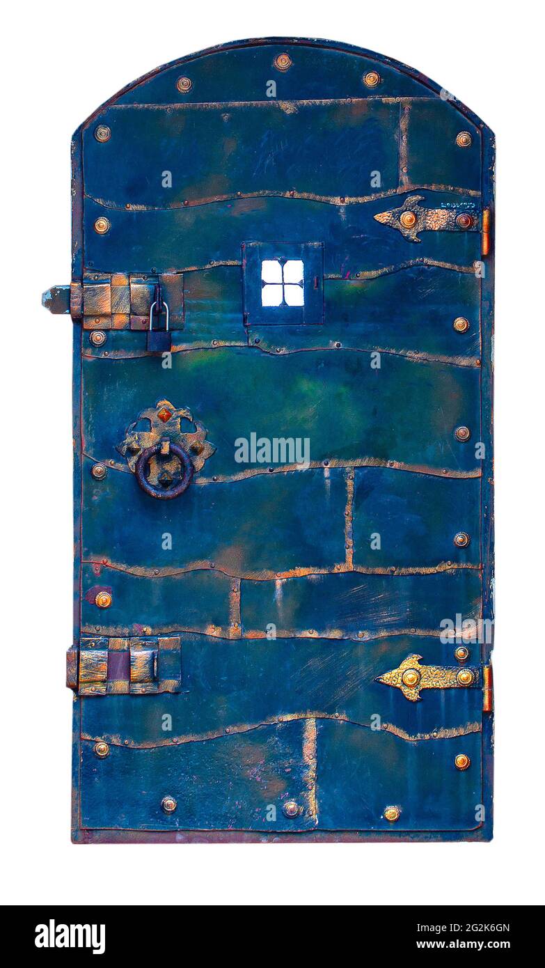 The close up old metal door with lock isolated on white Stock Photo - Alamy