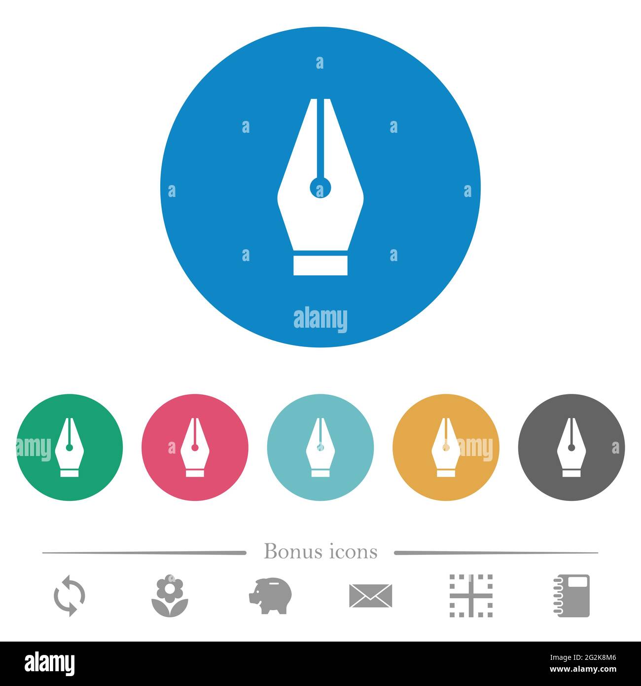 Vector pen tool flat white icons on round color backgrounds. 6 bonus ...