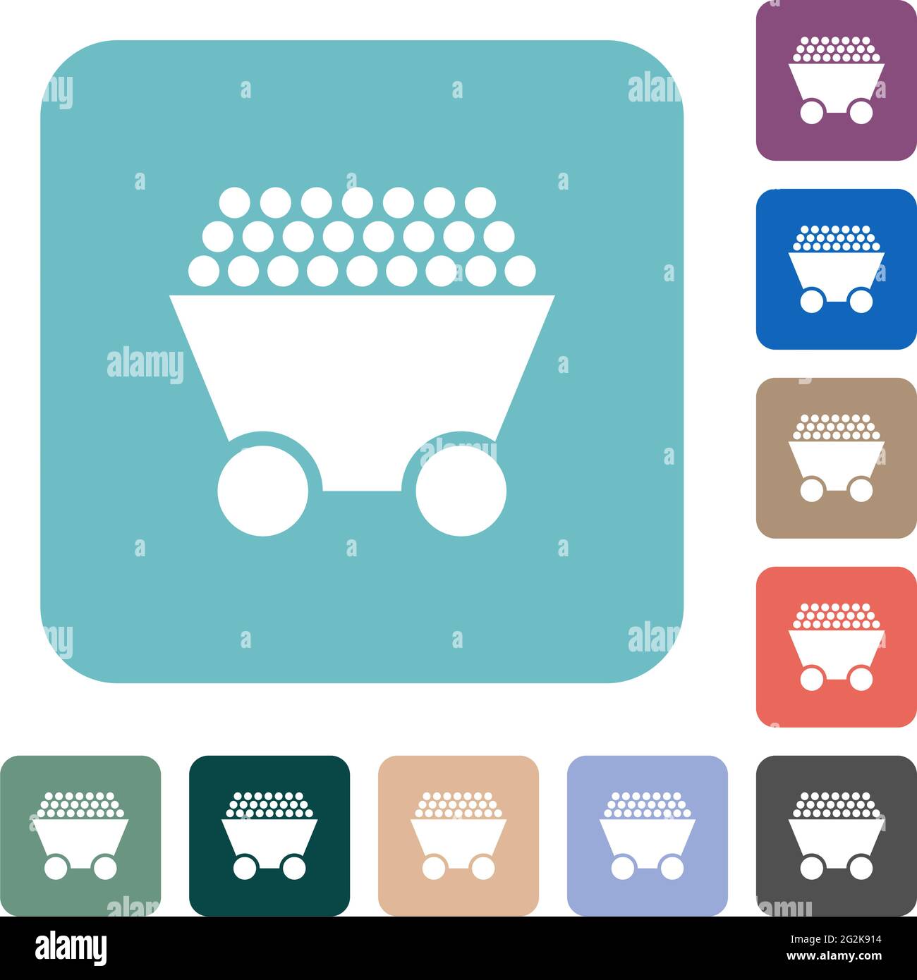 Packed mine cart white flat icons on color rounded square backgrounds ...