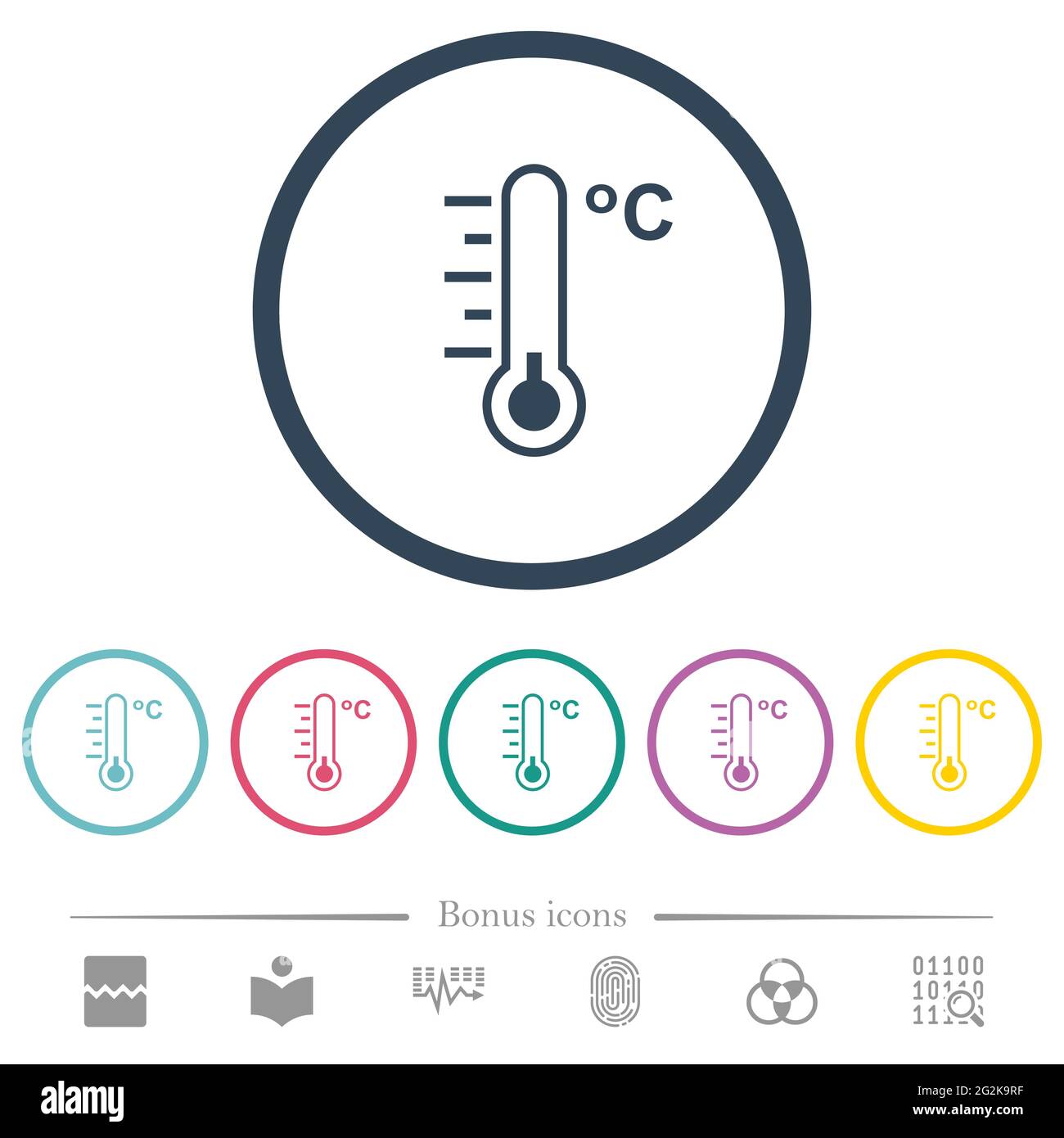 Celsius thermometer cold temperature flat color icons in round outlines ...