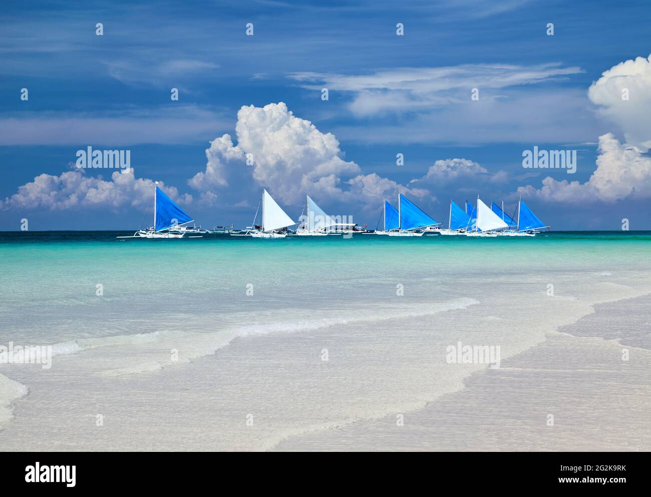 Sailboats in the sea, Tropical beach, Boracay island, Philippines Stock Photo