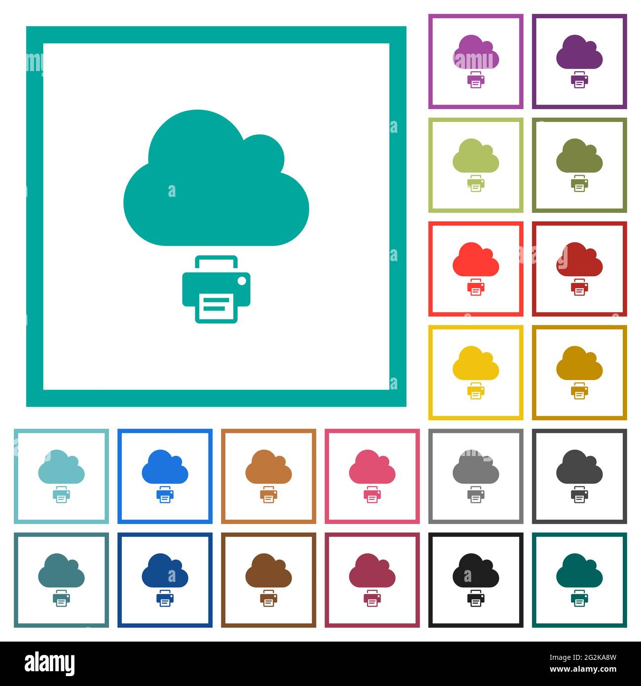 Cloud printing flat color icons with quadrant frames on white ...