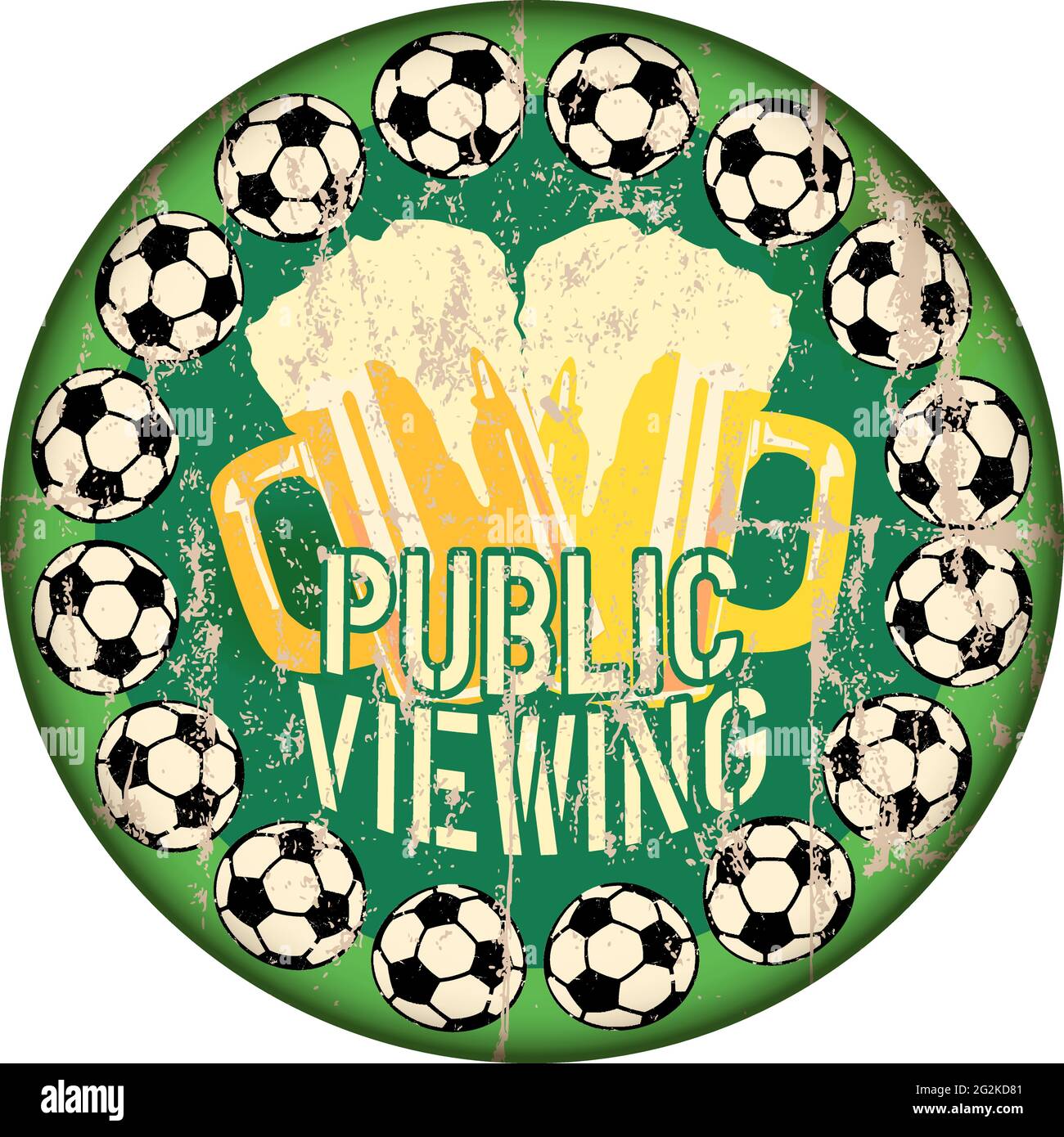 great soccer event this year, public viewing sign with soccer ball and beer, super grunge sign,vector Stock Vector