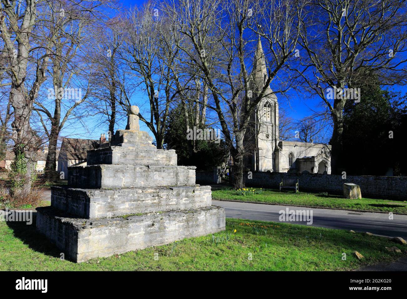 Spring view over St Marys Church, Bainton village, Cambridgeshire, England, UK Stock Photo