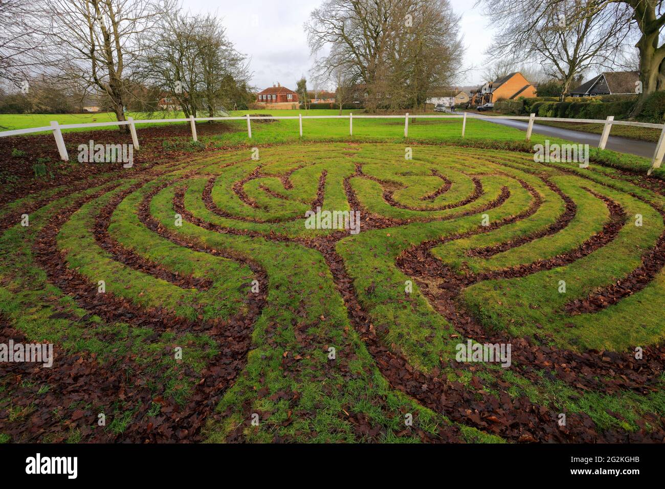 The Turf Maze at Wing village, Rutland County, England, UK Stock Photo