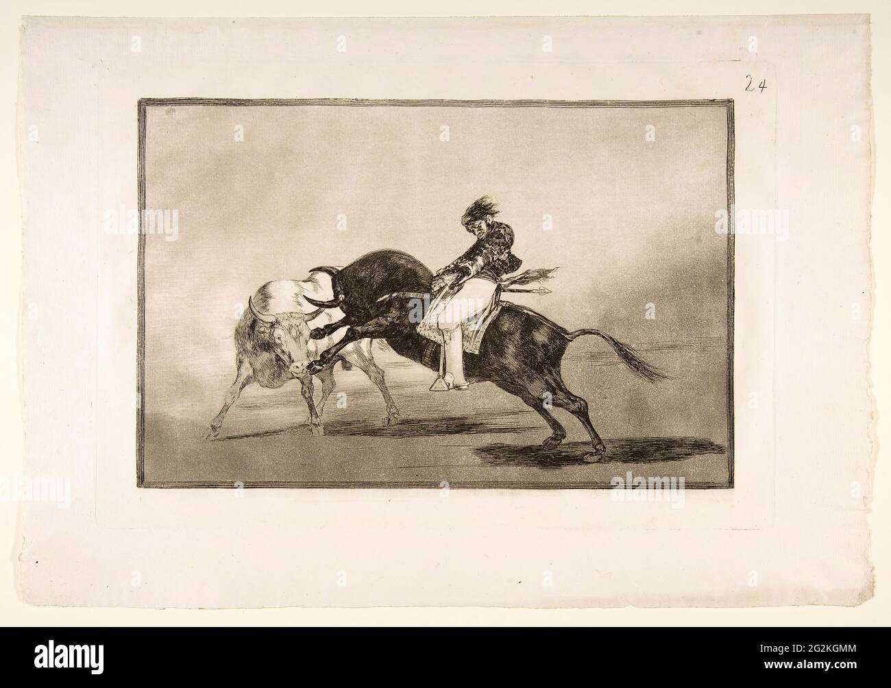 Francisco De Goya -  the Same Ceballos Mounted on Another Bull Breaks Short Spears in the Ring at Madrid Plate 24 of La Tauromaquia Stock Photo
