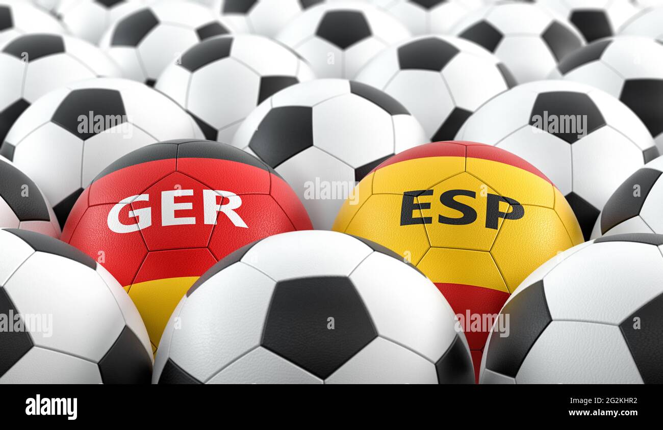 Germany vs. Spain Soccer Match Leather balls in Germany and Spain