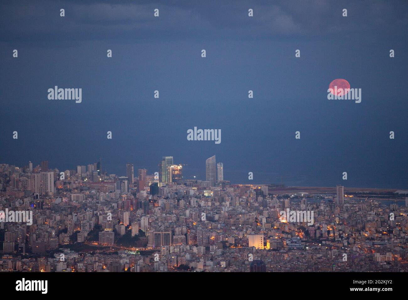 Moon Over Beirut Stock Photo