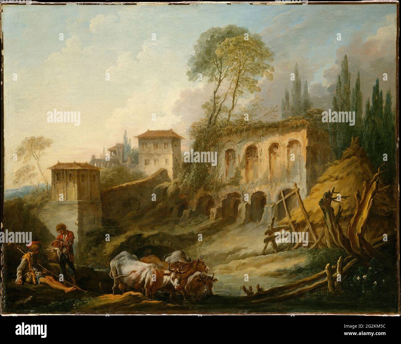 François Boucher -  Imaginary Landscape with the Palatine Hill from Campo Vaccino Stock Photo