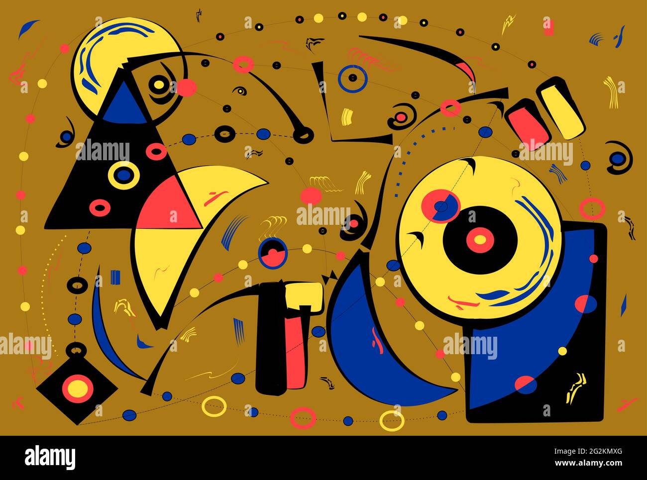 abstract composition , fancy   colorful shapes , blue , red , yellow on ocher background Stock Vector