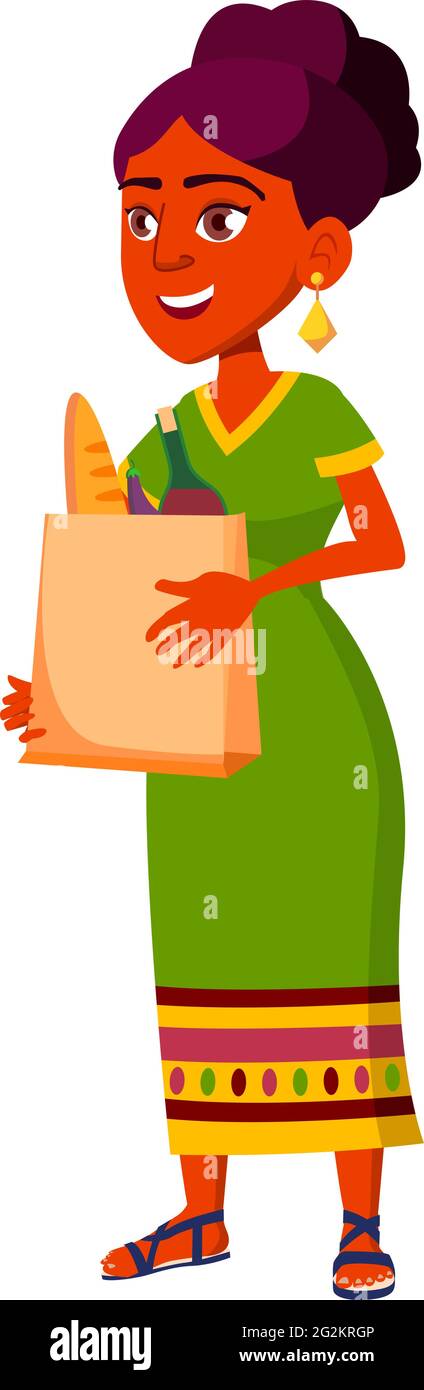 indian woman with food bag in grocery shop cartoon vector Stock Vector  Image & Art - Alamy