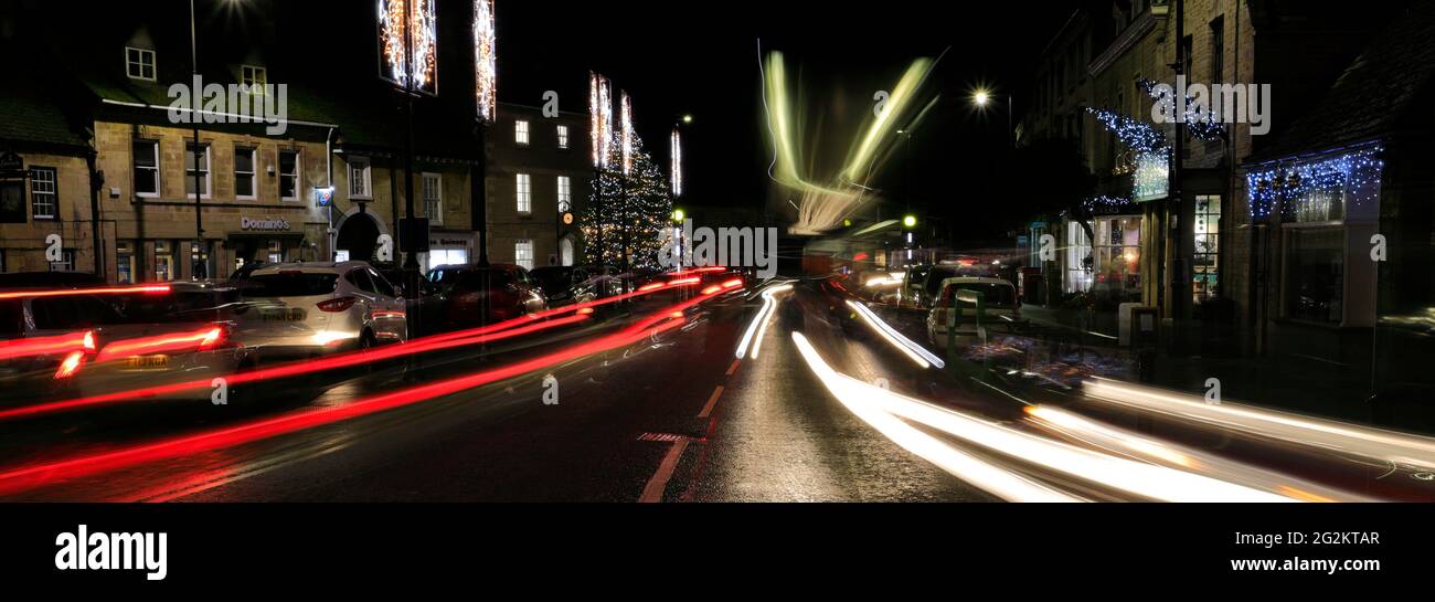 Christmas lights and tree, Market Deeping town, Lincolnshire, England, UK Stock Photo