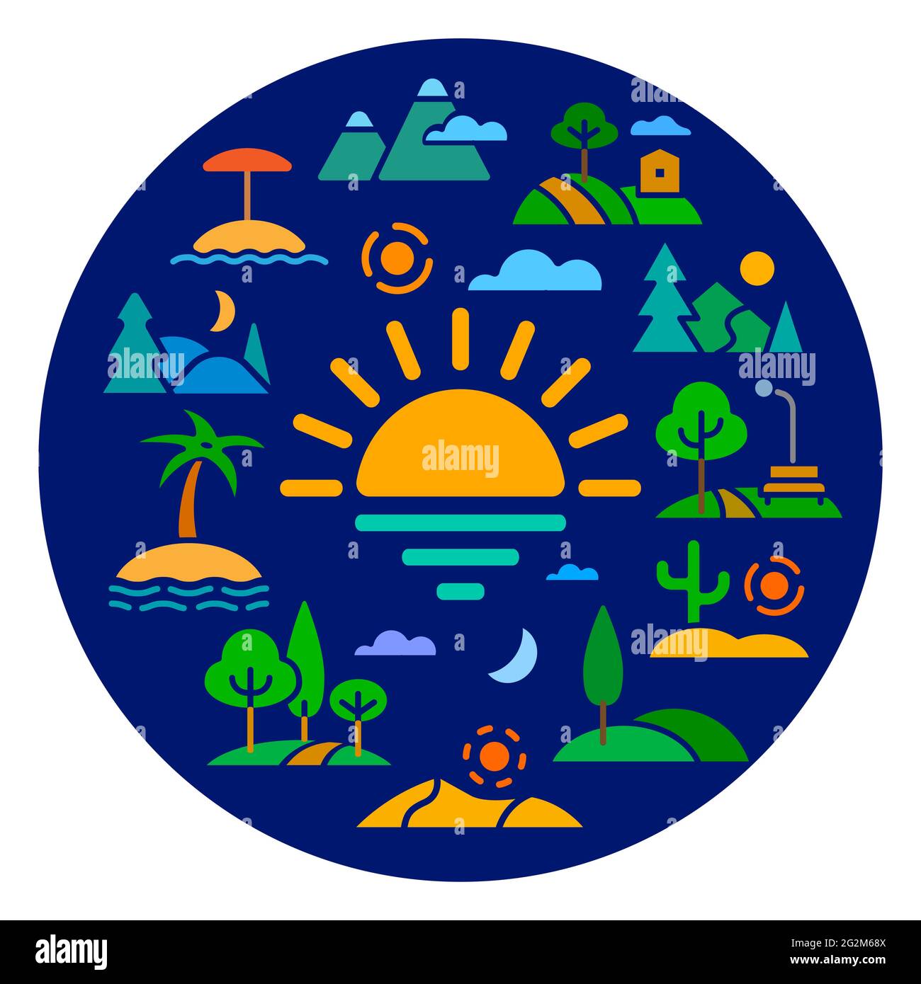 illustration of landscapes and nature concept flat icon Stock Vector ...