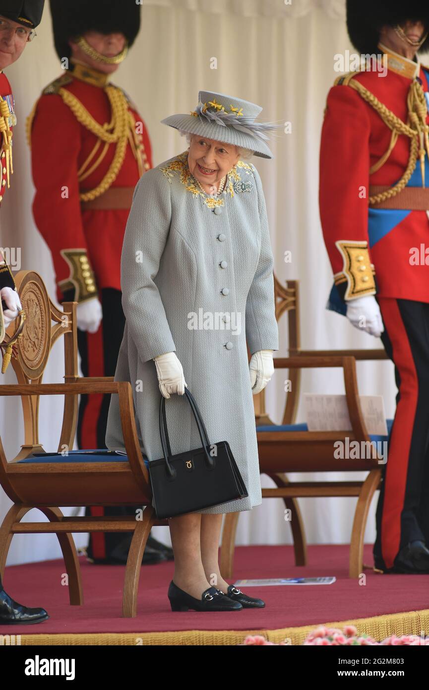 Queen Elizabeth II during a ceremony at Windsor Castle in Berkshire to mark her official birthday. Picture date: Saturday June 12, 2021. Stock Photo