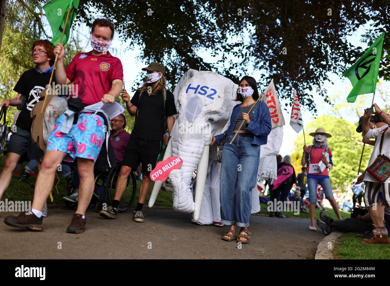 Extinction Rebellion activists attend a demonstration at Kimberley Park in Falmouth, during the G7 summit, in Cornwall, Britain, June 12, 2021. REUTERS/Tom Nicholson Stock Photo