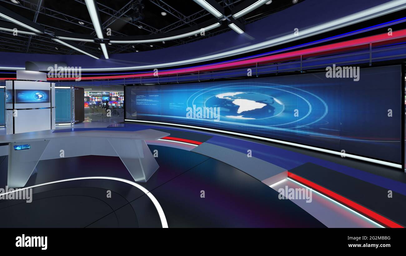 Virtual TV Studio News Set. Green screen background. 3d Rendering. Virtual  set studio for chroma footage. wherever you want it, With a simple setup  Stock Photo - Alamy