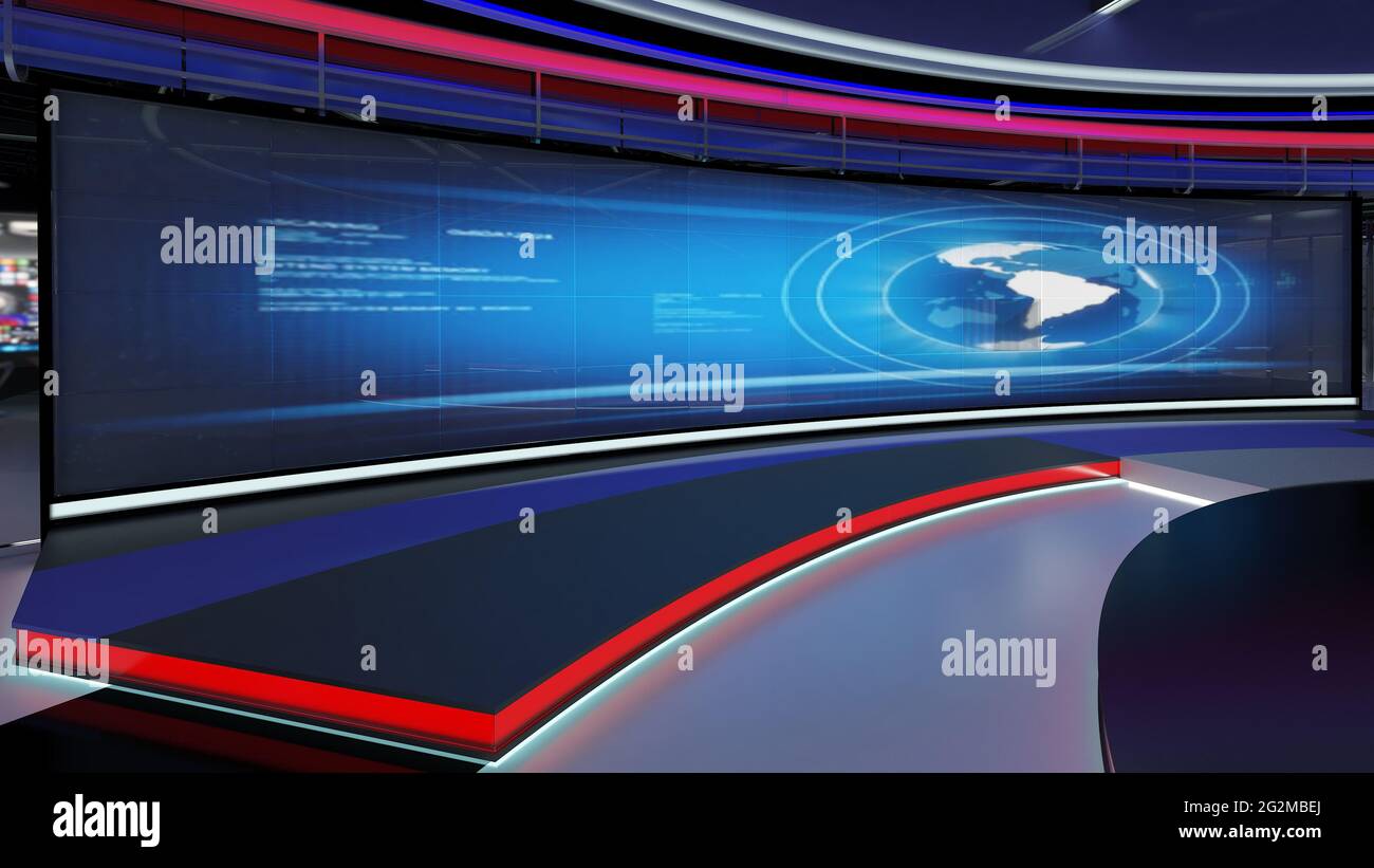 Virtual TV Studio News Set. Green screen background. 3d Rendering