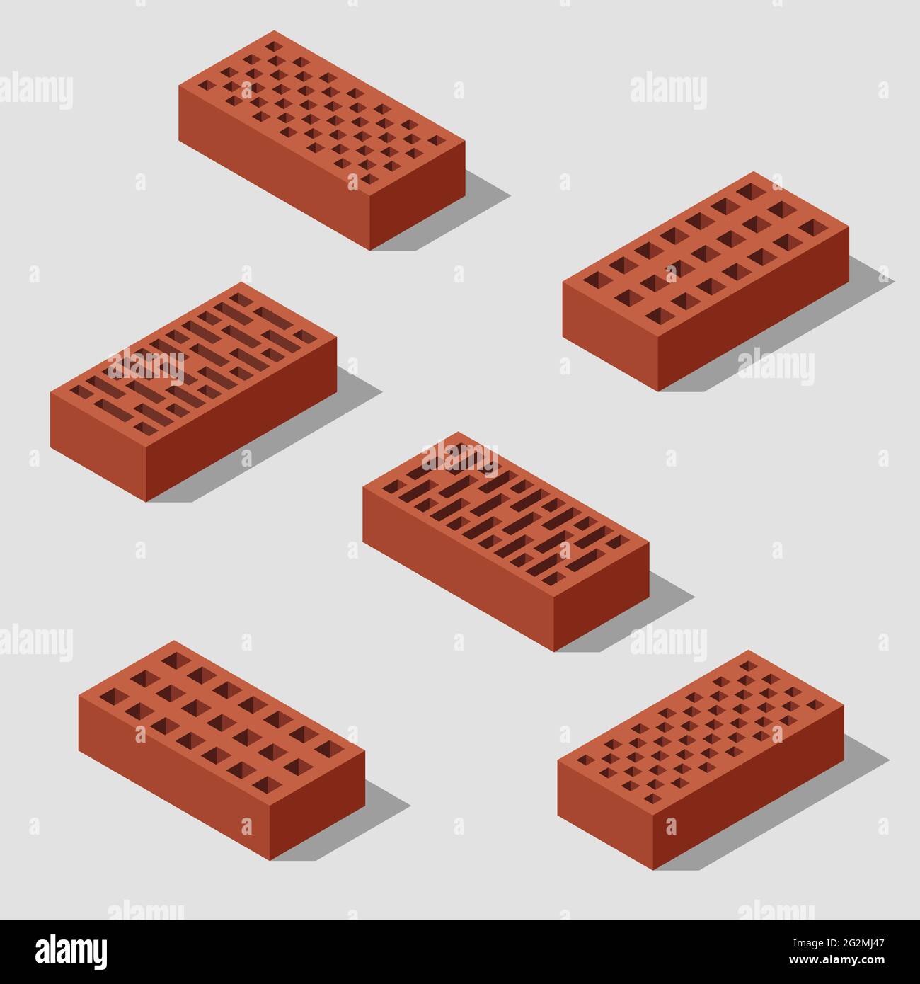 Isometric 3d bricks isolated. Set of bricks, solid blocks for wall construction. Vector illustration. Stock Vector