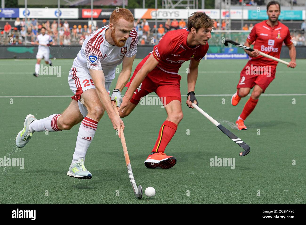 AMSTELVEEN, NETHERLANDS - JUNE 12: Jack Waller of England, Antoine Kina ...