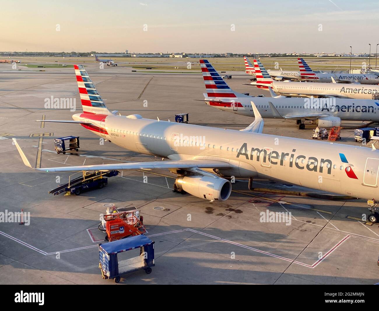American airlines commercial airliner jet gate tarmac ground crew hi